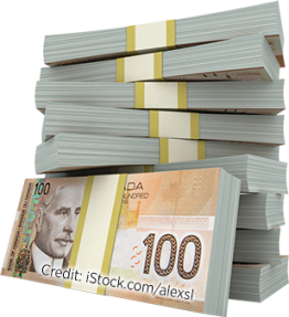 Pile of Canadian $100 bills